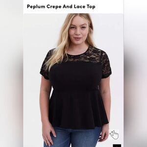 Torris, Sz1, NWOT, Elegant Black Lace Peplum Top